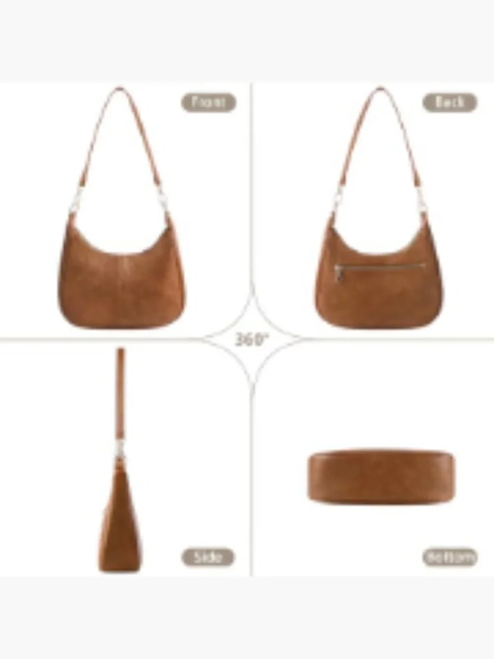 Slouchy Faux Leather Crossbody Hobo Bag with Zippered Back Pocket